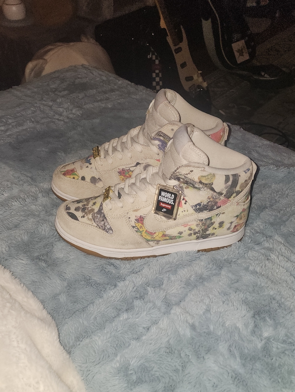 Supreme Beige Floral-Print Mid-Top Sneakers
